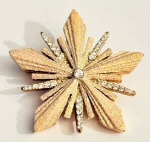 Vintage Gold Tone Rhinestone Starburst Brooch Pin Large